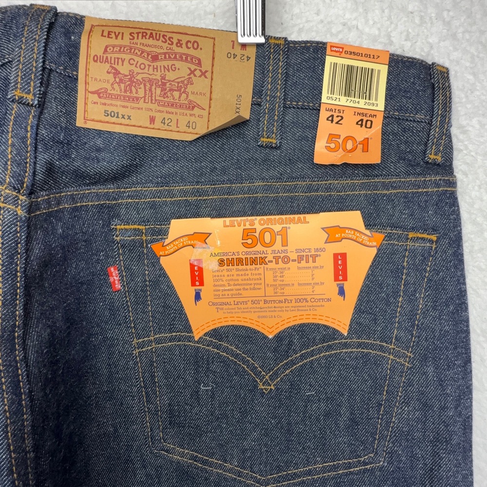 Vintage Levis 501xx Men 42x40 Shrink To Fit Raw Denim Jeans Made In USA 501-0117